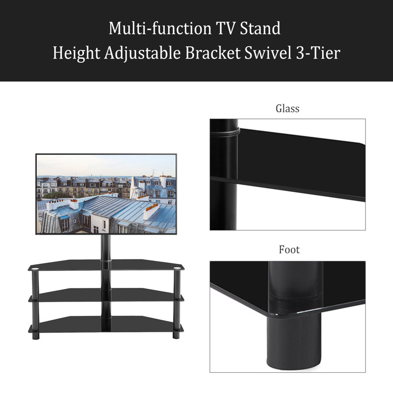 Multi-Function TV Stand Height Adjustable Bracket Swivel 3-Tier
