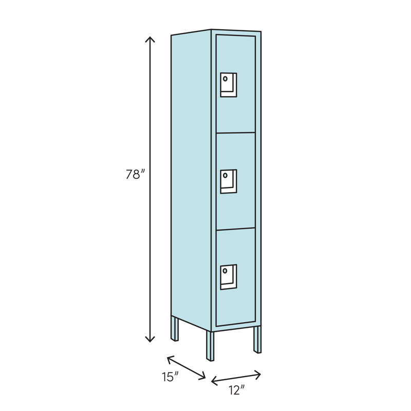 Dark Gray Triple Tier Metal School Locker with Padlock
