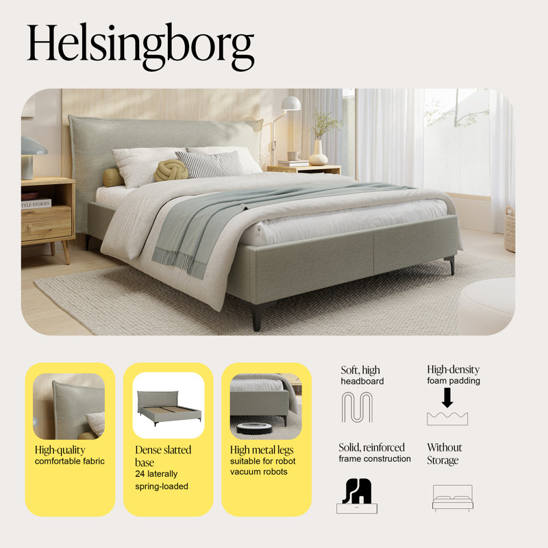 Tavarus Upholstered Bed, Light Grey, Double (4'6)