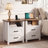 Set of 2 Farmhouse Nightstands with Charging Station & USB-C, 18" Wide 2 Drawers Wood Bedside Table with Open Shelf, White & Walnut-803896271-803896268