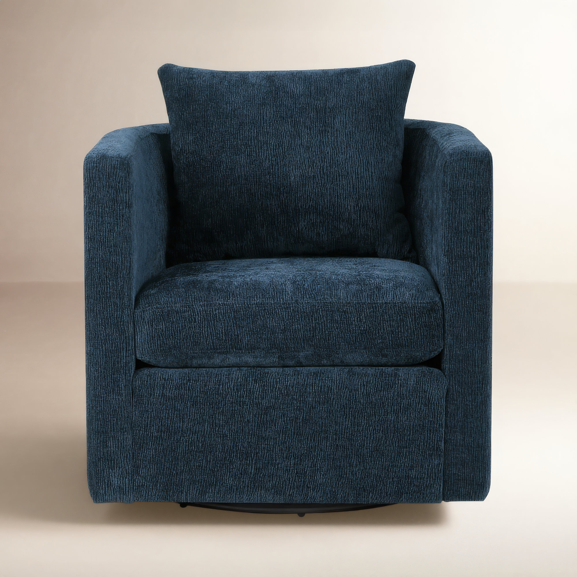 Fran Swivel Barrel Chair, Blue Polyester
