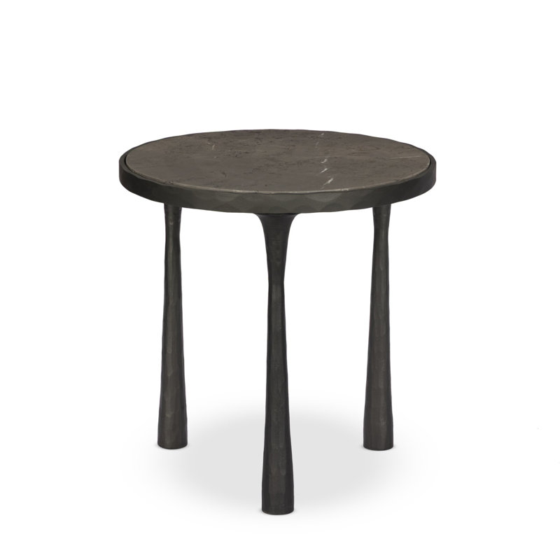 Billings End Table, Gray Italian Marble Top/Hammered Gunmetal Base