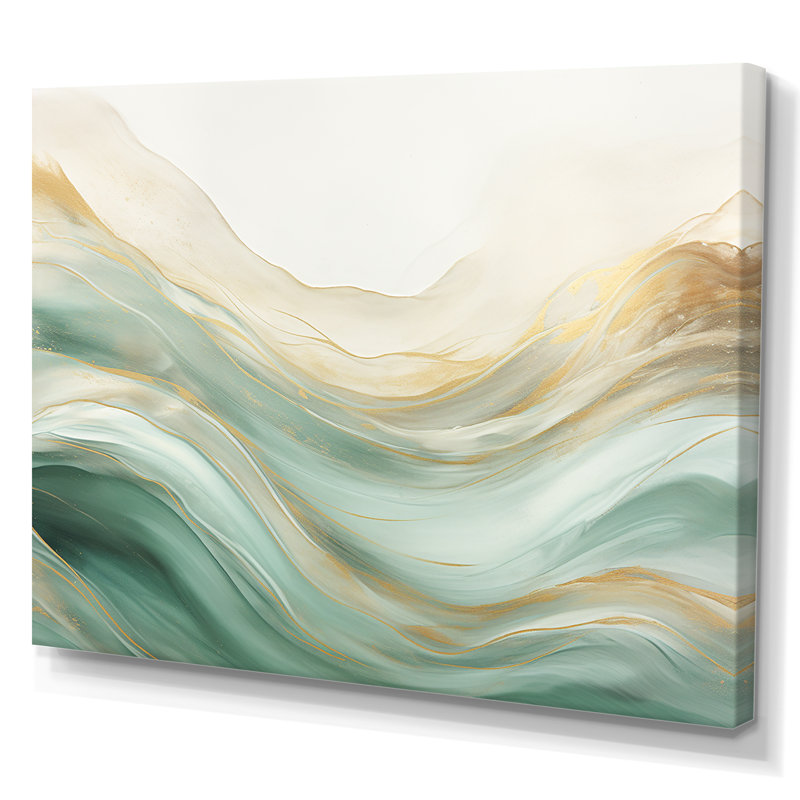 Gold And Green Soft Wave Fusion I - Abstract Wall Art Living Room, Wrapped Canvas, 30" H x 40" W, No Frame