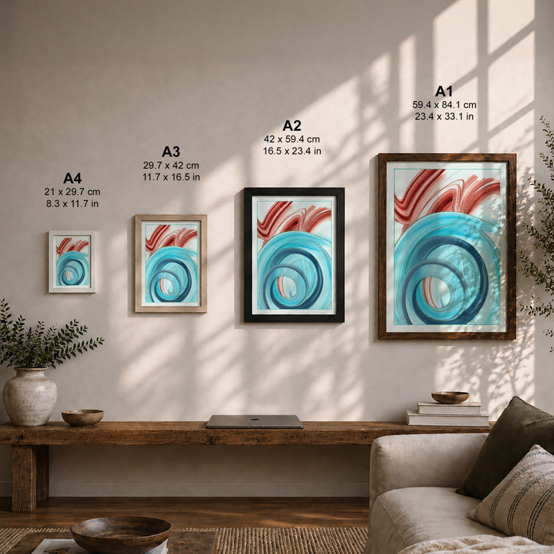 Waves and Spirals Geometric - Framed Print, A3 - 42.0 x 29.7 cm, Walnut