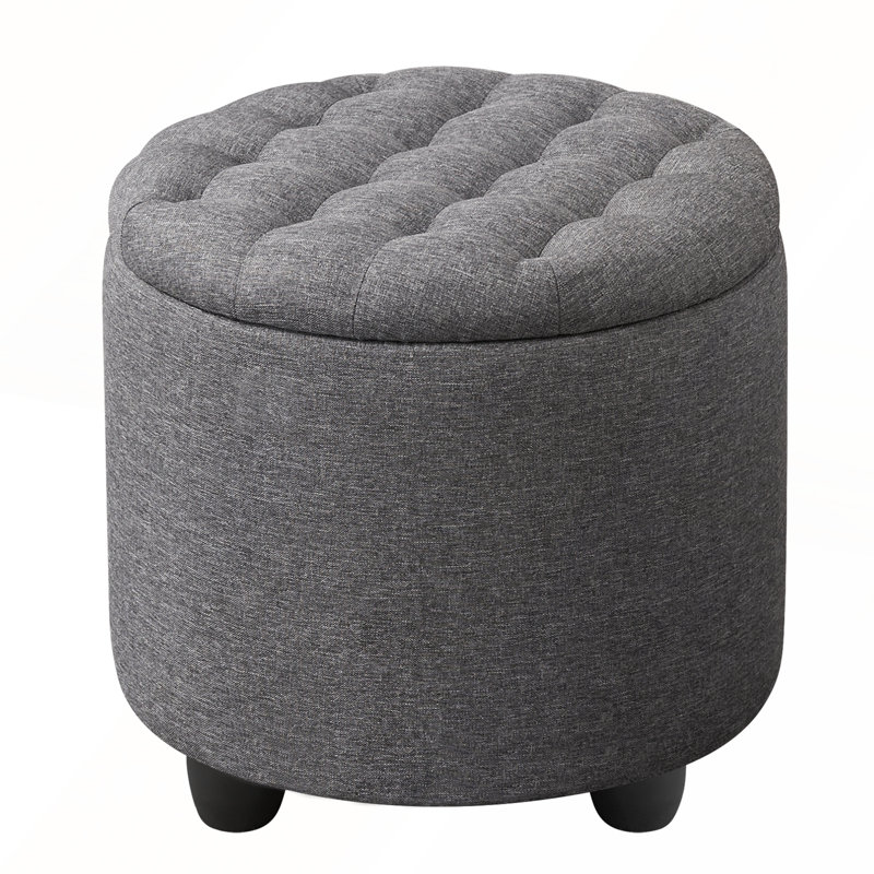 Modern Button Tufted Accent Storage Ottoman, Gray Linen