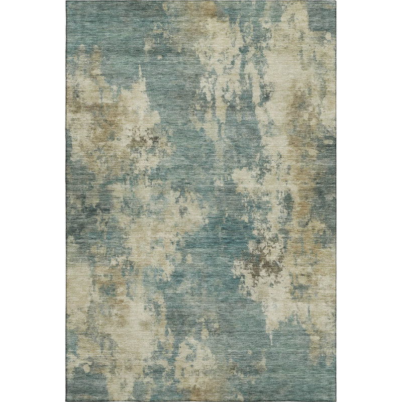 Premium Machine Washable Mayfield AMF2066 Abstract Rug, Teal, 8' x 10'