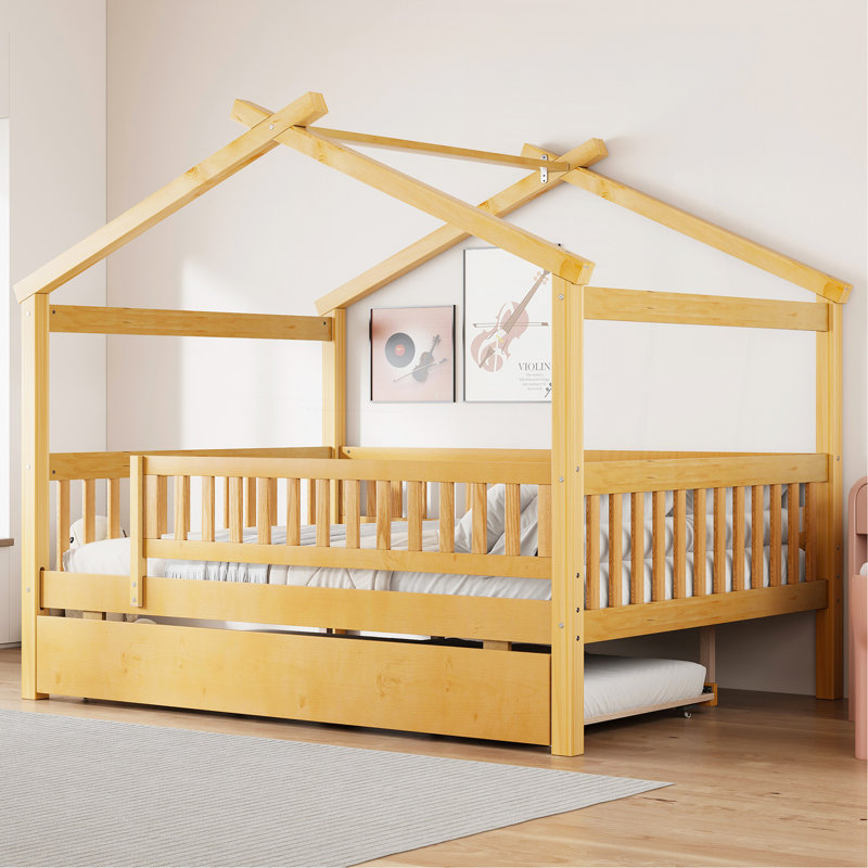 Lit double en bois avec lit gigogne simple
