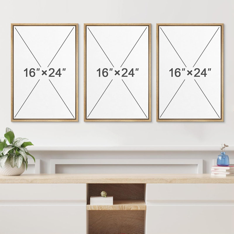 " Contemporary Abstract Neutral Tones Illustration Modern Art Decor Zen " 3 - Pieces, Naturel, H 24 po x l 16 po x P 1,5 po