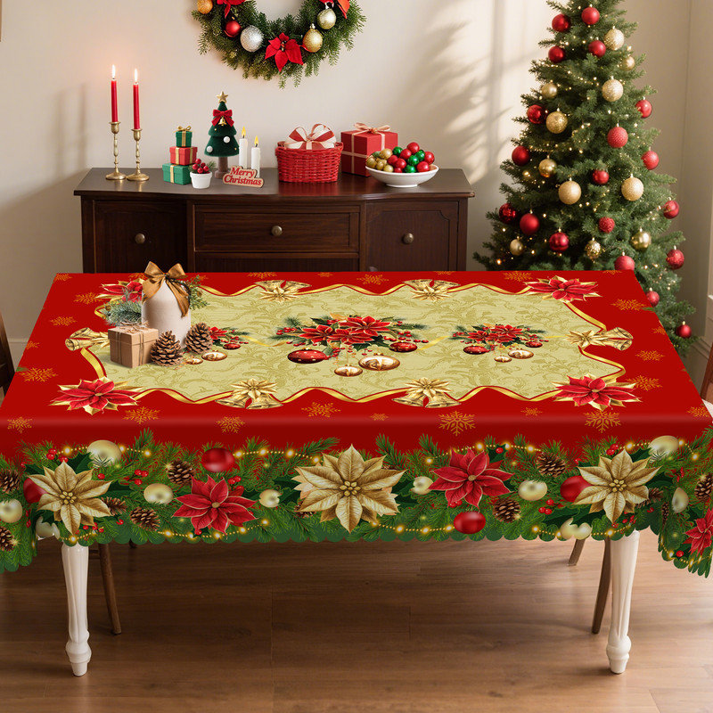 Nappe en polyester lavable durable à motif floral de Noël, L 70,8 po x l 55,12 po