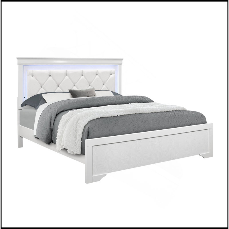SHAKER  WHITE QUEEN BED WITH LED, Queen