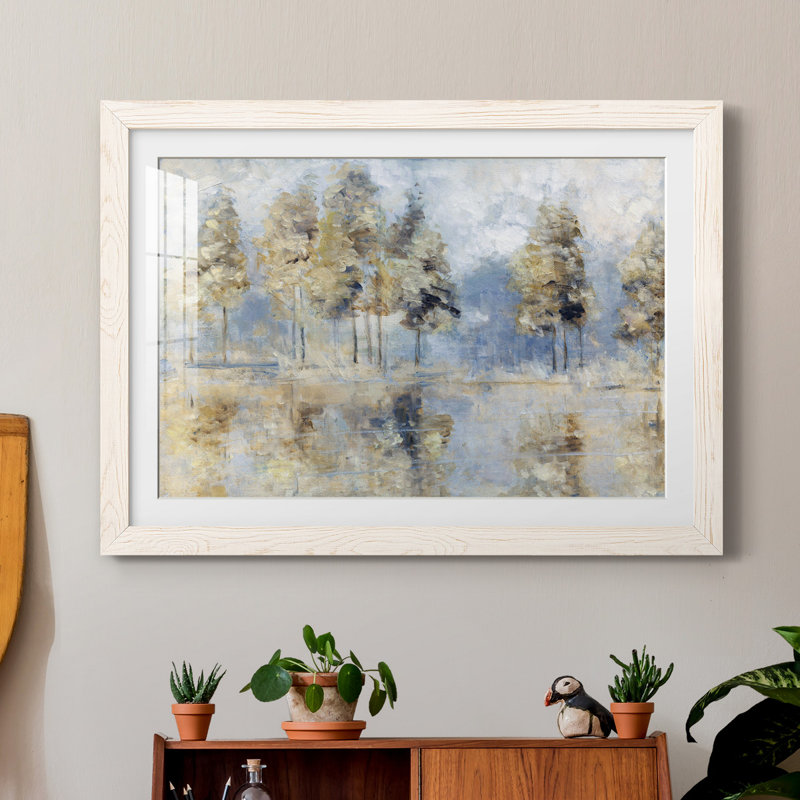 «Blue Golden Forest», reproduction d'art sur papier encadré, H 31,5 po x l 23,5 po x P 1,5 po, Papier encadré blanc