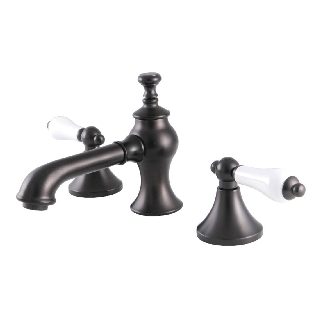 Kingston Brass Vintage Two-Handle 3-Hole Deck Mount Widespread Bathroom Faucet with Brass Pop-Up Drain Kingston Brass 