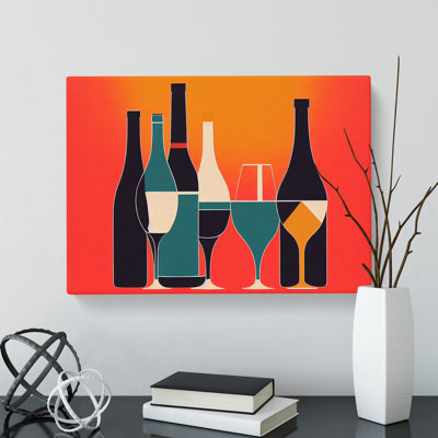 Wine Bottle Retro Art Vol.4 Abstract - Wrapped Canvas