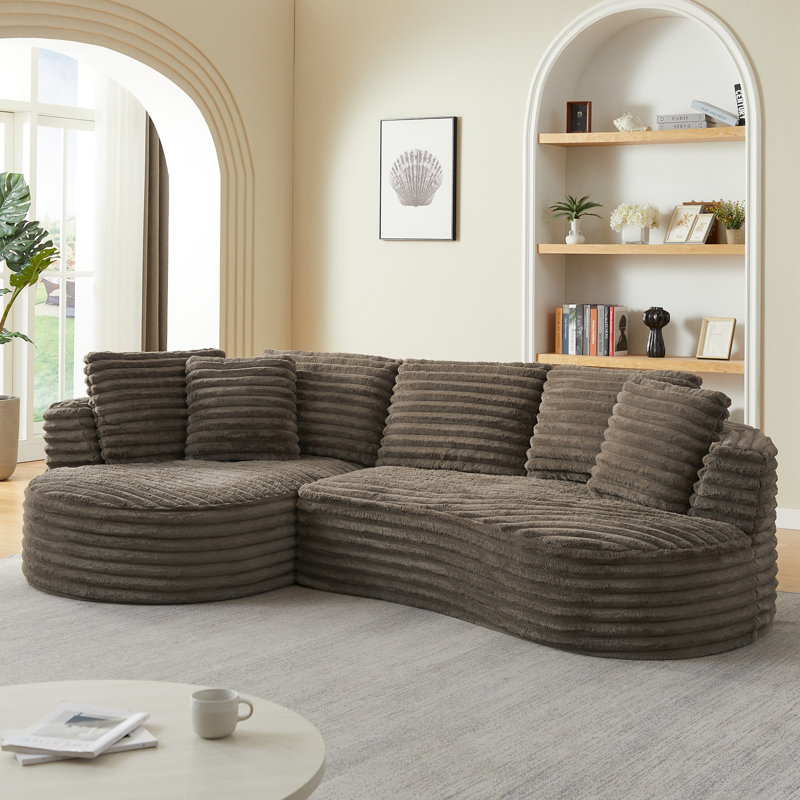 Canapé incurvé en forme de L, canapé rembourré pour le salon, Marron foncé, Face à la droite