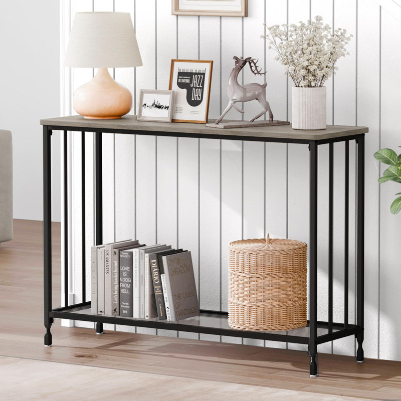 Entry Table, 31.8" H x 33.5" W x 11.8" D, Gray, Clear/Black
