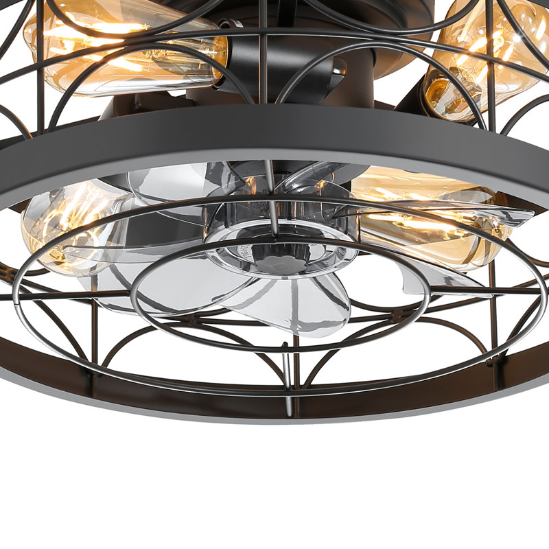  Ventilateur de plafond encastré à cage encastré à 7 pales 17 pouces avec télécommande Crentretien, Gris, Noir mat