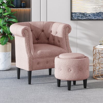 Starks 28.25"" W Tufted Polyester Chesterfield Chair and Ottoman -  Rosdorf Park, 3F242E9AC2884B86BB501AB501158B07