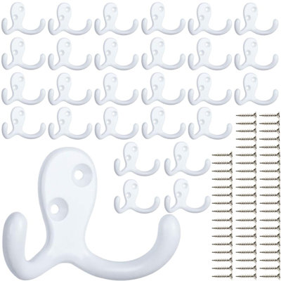 28-Piece Heavy Duty Retro Double Prong Coat Hooks, Wall Mounted Utility Hooks with 56 Matching Screws for Coats Scarves Bags Towels Keys Hats - Entryway Bathroom Bedroom Wall Hardware