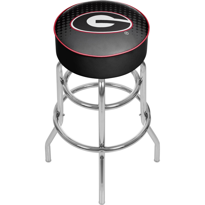 Adjustable Red Wood and Metal Swivel Bar Stool