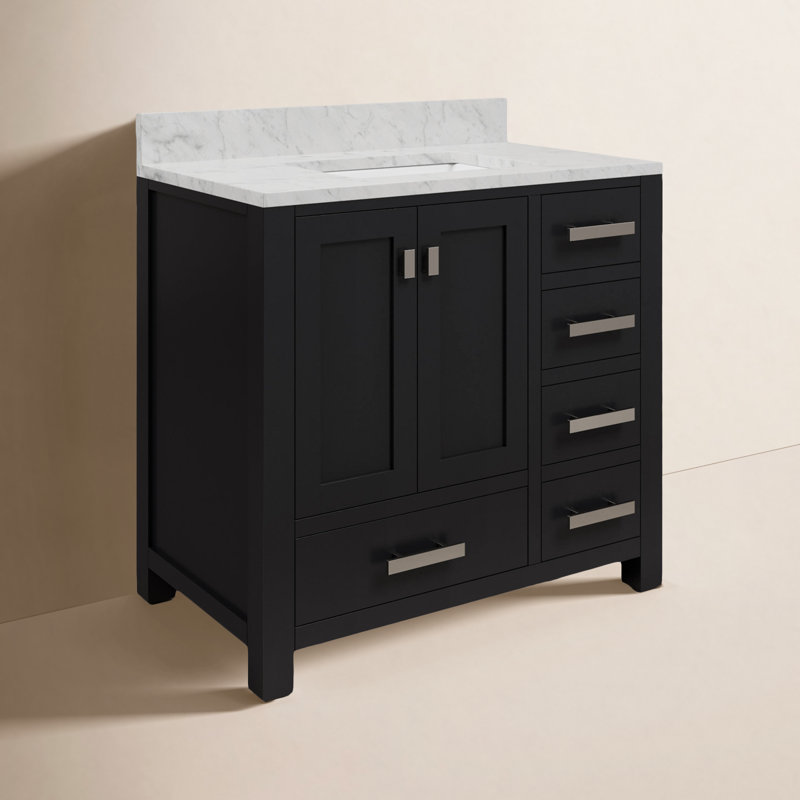 Steve 36'' Single Bathroom Vanity with Marble Top, Black