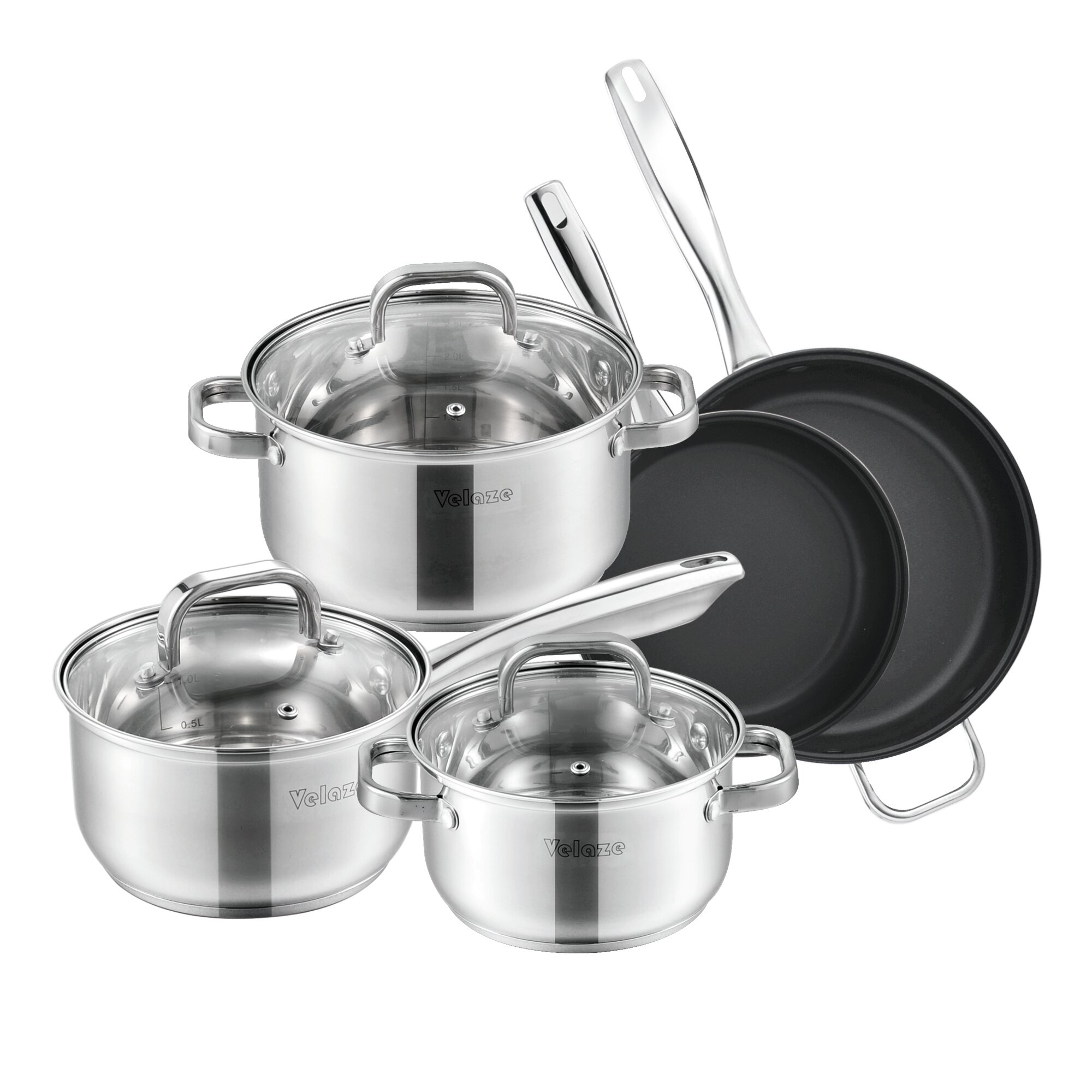 Velaze 14-Piece Stainless Steel Cookware Set Pot and Pan Sets with