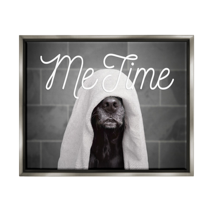 Me Time Pet Dog Bathroom Portrait Grey Farmhouse Rustic Framed Giclee Texturized Art by Adobe Stock, 11" H x 14" W