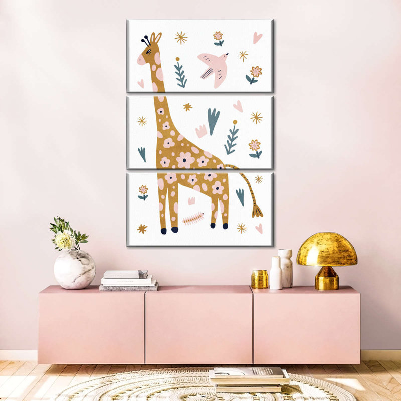 Enfants animaux, ensemble de 3 pièces de girafes scandinaves mignonnes sur toile, H 38 po x l 24 po x P 1,25 po