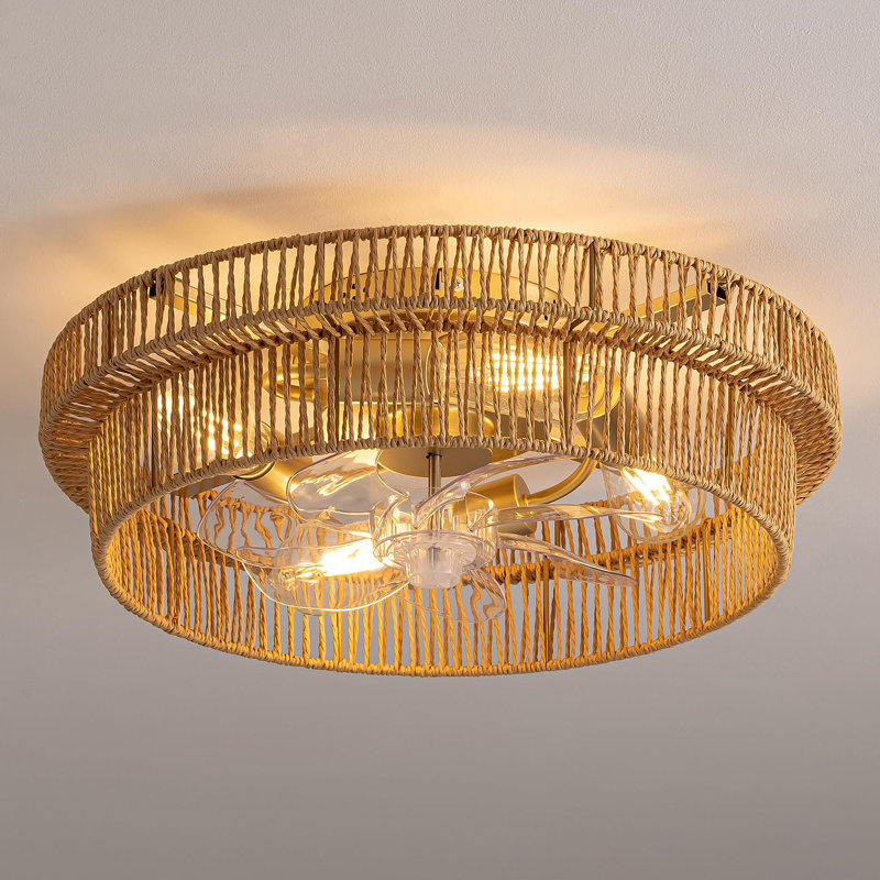 attan Boho Ceiling Fan with Light Flush Mount, Caged Ceiling Fans with Light and Remote Control, 6 Speeds for Bedroom, Nursery, Living Room