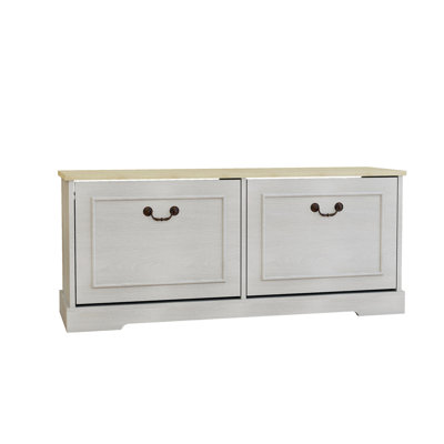 Shoe Storage Bench with 2 Flip Drawers and Adjustable Shelf for Entryway, Hallway, Bedroom-Antique White