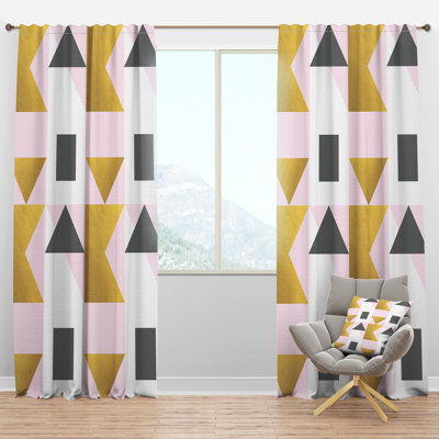 Triangular Gold Design - Abstract Curtain - Velvet Room darkening - 1 panel