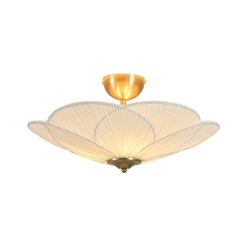 Pleated Flower Bowl Fabric Semi Flush Mount