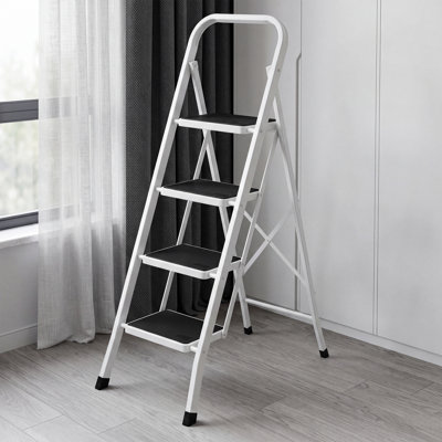 4 Step Folding Ladder, Lightweight Portable Stepladder With Anti-Slip Pedal,330 Lbs Capacity Step Stool For Kitchen, Home, White