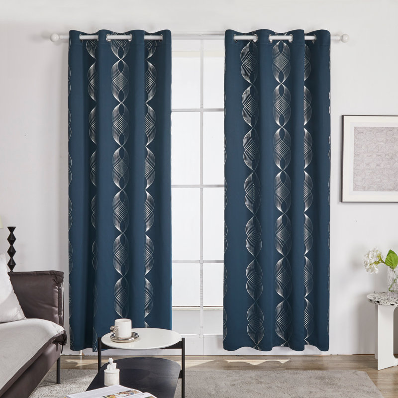 Rideau en polyester Antonny, L 52 po x L 84 po, Bleu marine