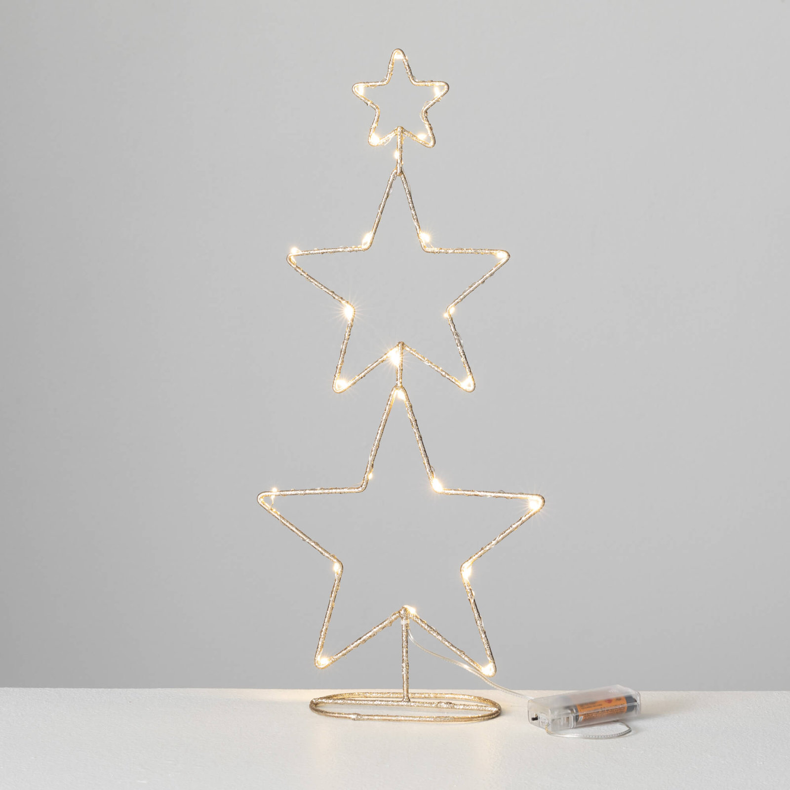 18.75" Christmas Lighted Stacked Gold Stars, Gold