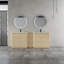 Meuble-lavabo double moderne avec éviers en céramique et armoire de rangement centrale, ensemble d'armoire écologique en contreplaqué sans peinture, portes à fermeture en douceur et tablettes réglables, autoportant