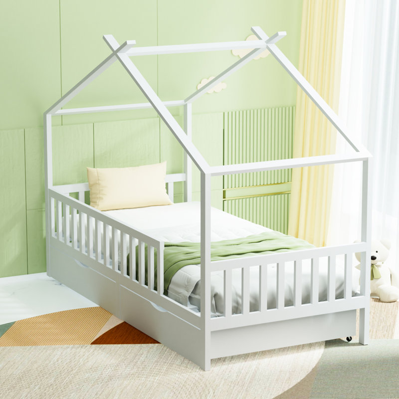 Cadre de lit double avec tête de lit, lit gigogne et 2 tiroirs de rangement, idéal pour la chambre à coucher, rails en bois de pin, atmosphère rustique, aucun sommier requis