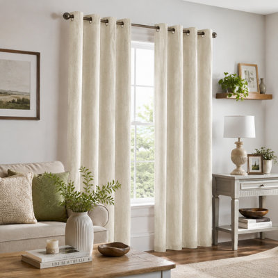 Versatile Thermal Blackout Curtains For Bedroom & Living Room — Bleached Sand — 52" X 84" (Set Of 2) — Polyester-Acrylic Blend — Total Blackout & Light-Blocking
