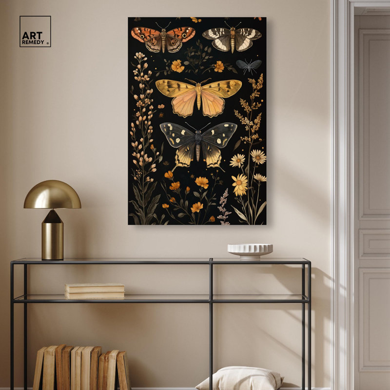 «Winged visiteurs II», décoration botanique sur toile par , H 36 po x l 24 po, Toile tendue