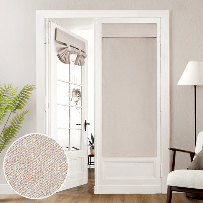  100% Blackout Linen French Door Curtains, No-Drill Adhesive Installation, Privacy Window Covering , 1 Panel