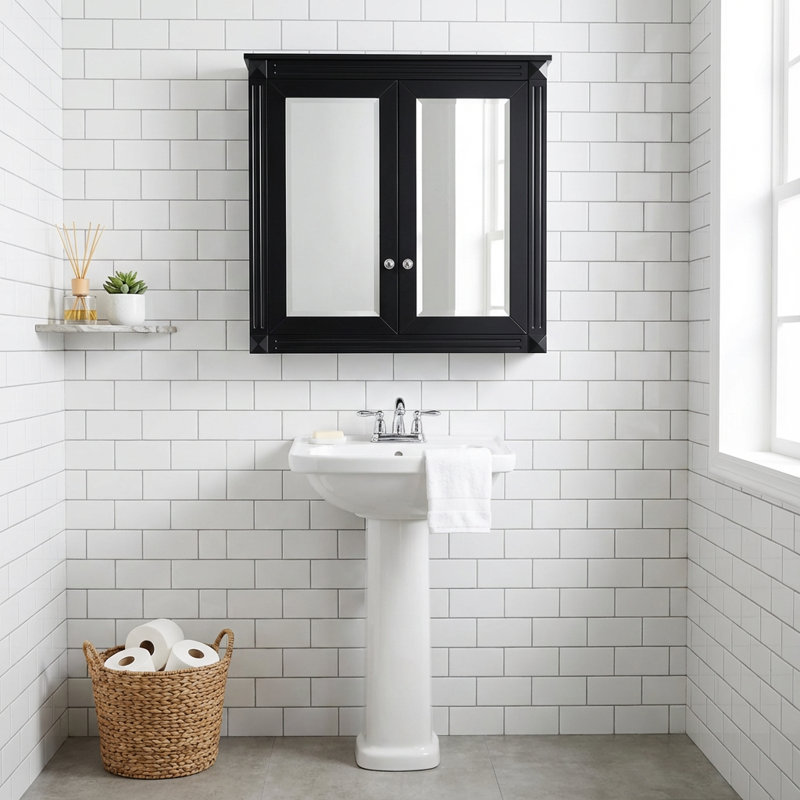 Armoire de toilette murale 36 pouces avec tablettes réglables et portes doubles pour un rangement moderne, Noir