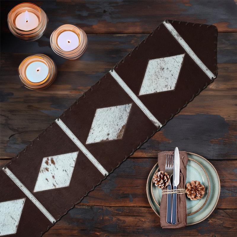 Light Diamond Cowhide Table Runner, 96" L x 12" D