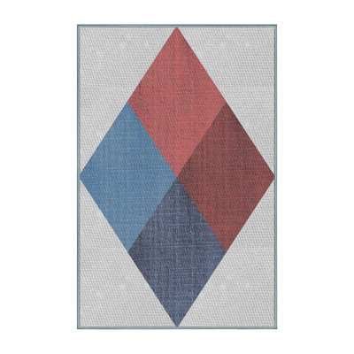 Tapis gris/rouge/bleu à motifs