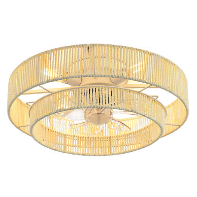 Ventilateur de plafond bohémien en cage de 20 pouces avec lumière, télécommande à 6 vitesses, moteur en cuivre pur silencieux, 4 douilles E26 (ampoules non incluses) et installation encastrée facile