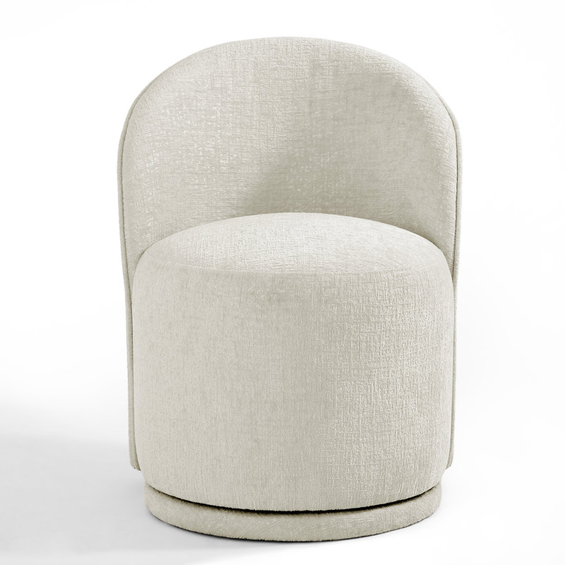 Integrated Barrel Armless Swivel Fabric Dining Chair, Light Sand Chenille