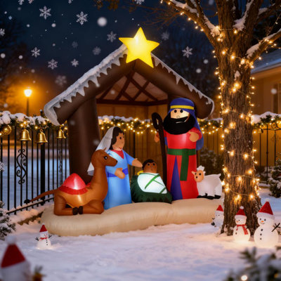 Décoration de Noël de jardin d'extérieur gonflable 6 pi avec lumières DEL | Présentoir des Fêtes facile à installer | Idée de cadeau
