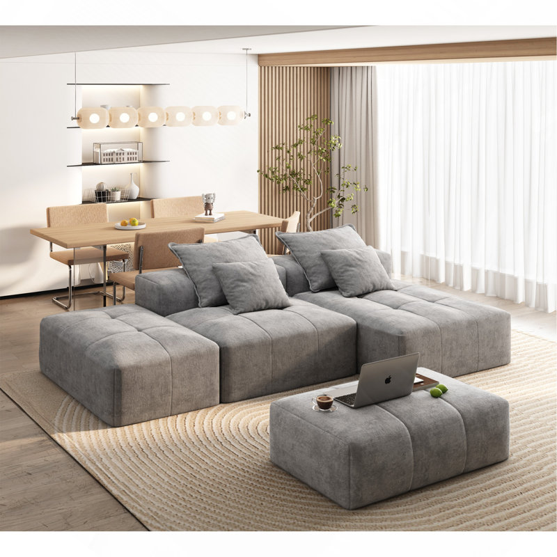 Canapé modulaire surdimensionné moderne avec repose-pieds, Gris