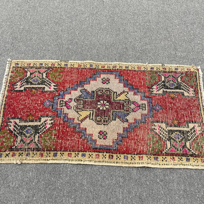 Vintage Turkish Anatolian Door Mat in Vibrant Red - Soft and Washable Antique Rug