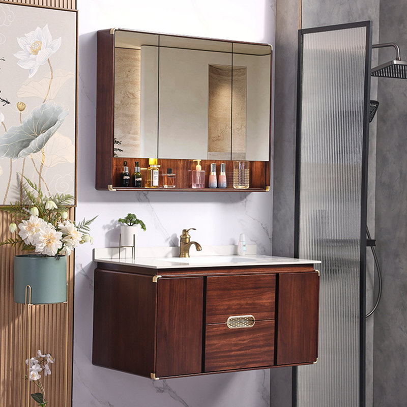 Meuble-lavabo simple de style chinois brun