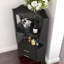 Bar d'angle, 2 tablettes ouvertes / 2 tiroirs, dossier en miroir - noir