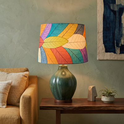 Real Leaf Drum Lamp Shade in Red/Blue/Pink